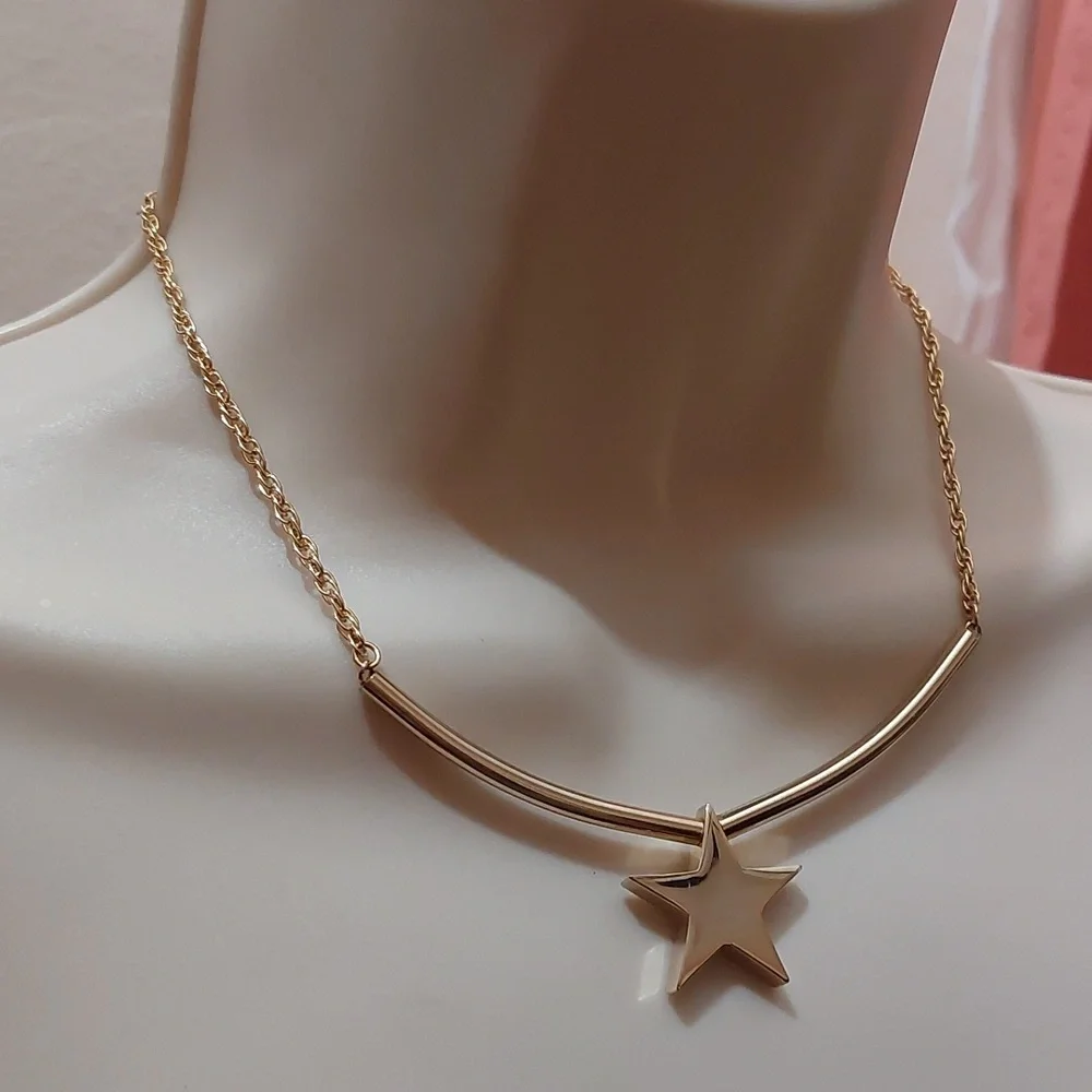 Celestial Galactic Star Pendant High Gloss Gold Tone Choker Necklace - Picture 3 of 5
